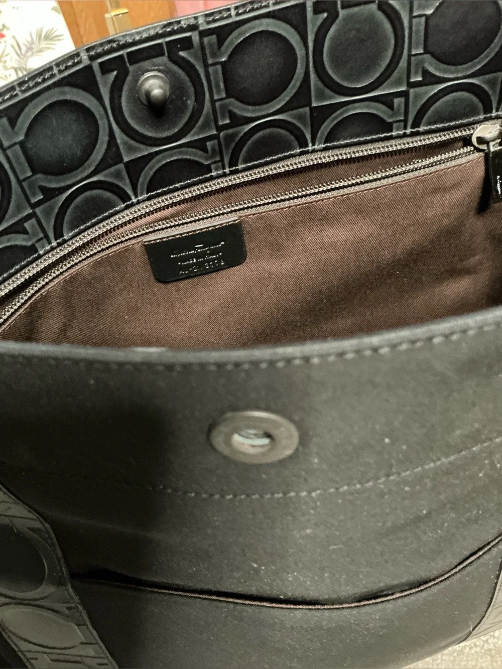 Salvatore Ferragamo Black Gancini Canvas Tote Bag Large Shoulder Shopper